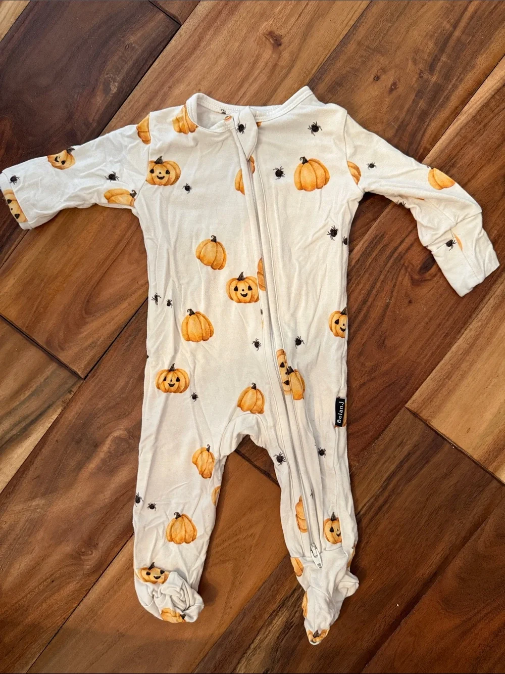 Elan Cream Footed One-Piece with Orange Pumpkin Print